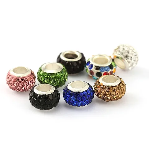Cuentas de Charm de Bola de Arcilla Con Strass de Alta Calidad Agujero Grande Para Fabricación de Pulseras DIY Joyería