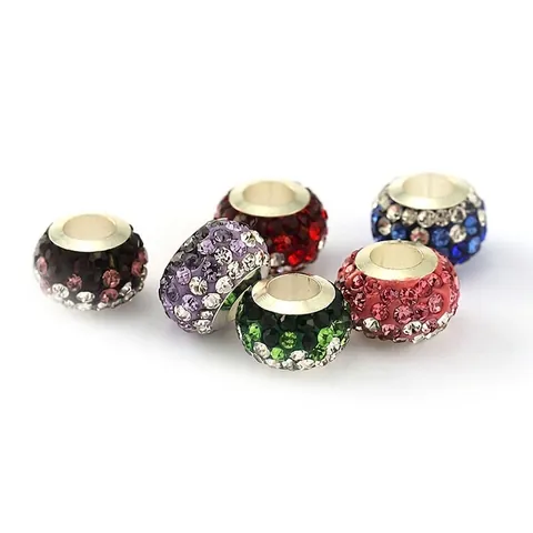 Alloy Pave Rhinestone Shamballa Large Hole Beads DIY Jewelry Making Charms Accessories For Women Bracelet Necklace