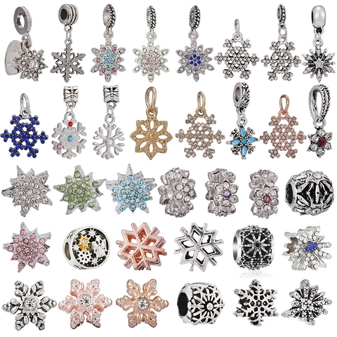 Alloy Christmas Snowflake Charms Rhinestone Enamel Pendants For DIY Jewelry Making Bracelet Necklace Accessories For Women