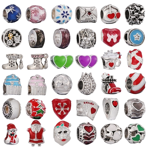 Christmas Alloy Enamel Beads Santa Claus Snowman Snowflake Pattern DIY Charm Pendant Bracelet Jewelry Making Accessories For Women Kids