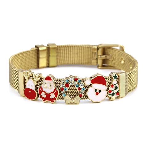 Weihnachten Titanstahl Mesh Armband Mit Weihnachtsmann Rentier Weihnachtsbaum Strass Charms Festlicher Schmuck Geschenk