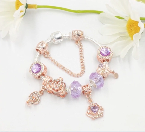Bracciale Charm DIY da Donna Placcato Oro Rosa Argento Catena Serpente Ciondoli Cuore Corona Carrozza Zucca Gioielli Moda