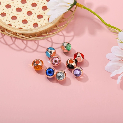 Rose Gold Alloy Faceted Crystal Large Hole Charm Beads For DIY Bracelet Necklace Jewelry Making Women Kids Handcrafted Gift