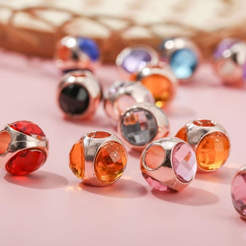 Rose Gold Alloy Faceted Crystal Large Hole Charm Beads For DIY Bracelet Necklace Jewelry Making Women Kids Handcrafted Gift