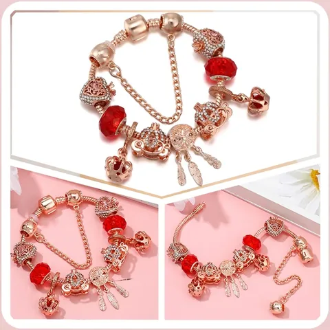 Pulsera de Cadena de Serpiente Con Dijes de Bricolaje para Mujer Oro Rosa Plata Chapado Corazón Corona Carruaje de Calabaza Joyería Romántica