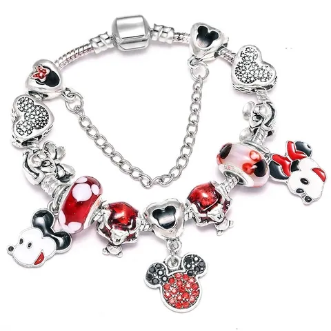 Pulsera de Charms con Cuentas de Personajes de Dibujos Animados DIY Aleación Plateada para Mujeres y Niñas Regalo
