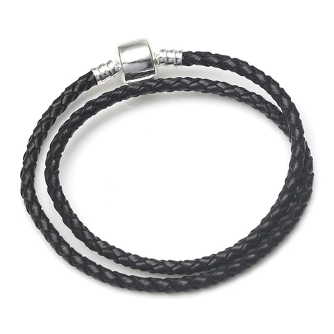 Minimalist Double Wrap Braided Genuine Leather Bracelet For Women Men Fashion Jewelry Alloy Barrel Clasp DIY Charm Base Chain Gift