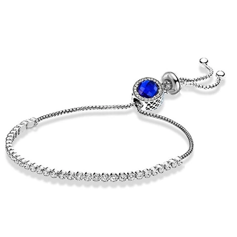 Pulsera Bolo de Zirconia Ajustable Sparkling Round Halo Chapado en Platino Acero de Titanio Joyería de Moda Mujer