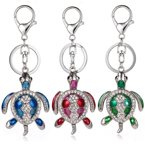 Porte-clés Tortue de Mer en Émail et Strass Pendentif de Sac en Métal pour Clés de Voiture Sac à Dos Décoration Cadeau