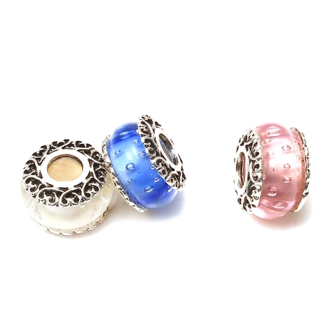Elegantes Abalorios Charm de Burbuja de Vidrio Soplado Con Tapas de Metal de Filigrana de Corazón Estilo Europeo Accesorios de Joyería