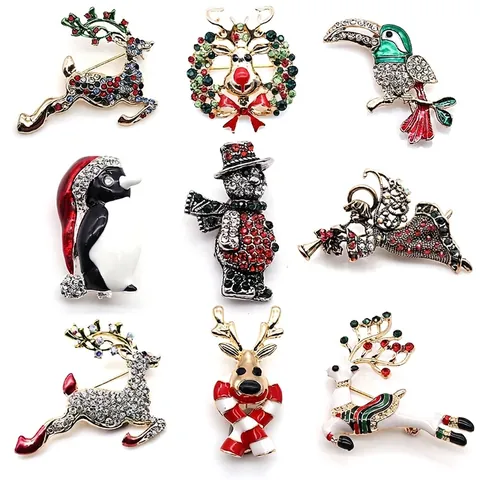 Spilla Natalizia in Lega Vintage con Strass per Donna Uomo Renna Pupazzo di Neve Angelo Smalto Gioielli per Feste Regalo