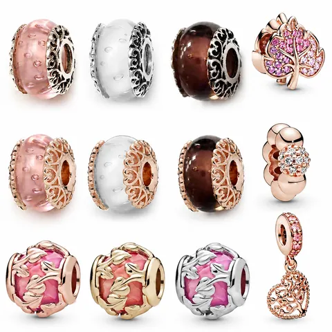 Perline Charm in Vetro di Murano Cuore Bolle Design Placcato Oro Rosa Argento Perline DIY per Bracciale Collana Donna Gioielli