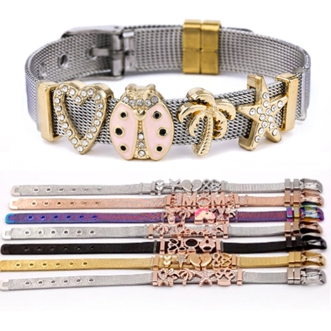 Bracciale alla Moda in Maglia di Acciaio Inossidabile con Ciondoli per Uomo Donna Regolabile Cuore Unicorno MOM Stella Gioielli Regalo