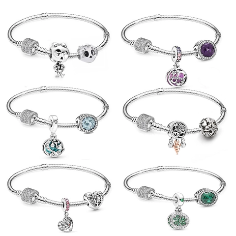 Silver Plated Copper Snake Chain Charm Bracelet Alloy Rhinestone Skeleton Star Moon Heart Tree Of Life DIY Beaded Jewelry
