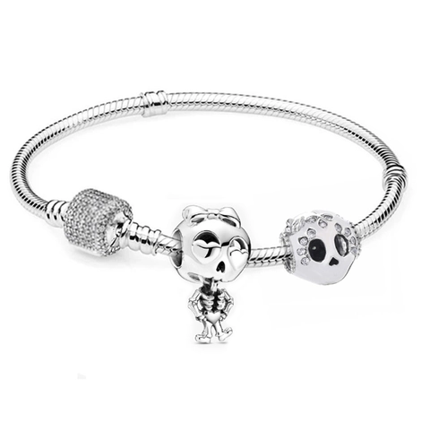 Silver Plated Copper Snake Chain Charm Bracelet Alloy Rhinestone Skeleton Star Moon Heart Tree Of Life DIY Beaded Jewelry