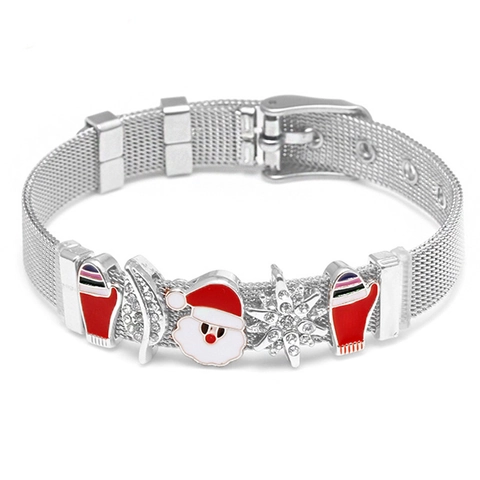 Cartoon Weihnachten Einhorn Edelstahl Mesh Uhrband Stil Armband Für Damen Herren Strass Emaille Anhänger Schmuck Geschenk