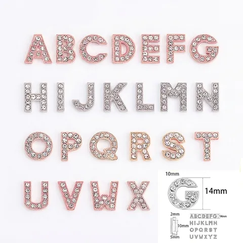 DIY Rhinestone Letter Number Slider Charms Alloy Crystal Alphabets For Mesh Bracelet Gold Silver Rose Gold Jewelry Making Accessories