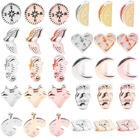 Alloy Electroplated DIY Sliding Charms Rhinestone Enamel Bracelet Accessories Compass Heart Animal Flower Beads For Jewelry Making