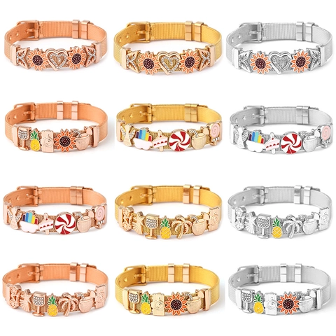 Edelstahl Netzarmband Mit Legierung DIY Charms Strass Emaille Sommer Tropisch Herz Damen Mode Schmuck