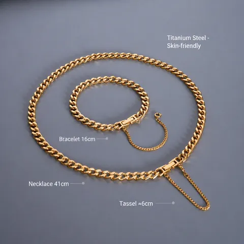 Estilo Ins Acero de Titanio Chapado en Oro Cadena Gruesa Collar Pulsera Joyería Hebilla de Borla Cadena de Clavícula Accesorios Unisex