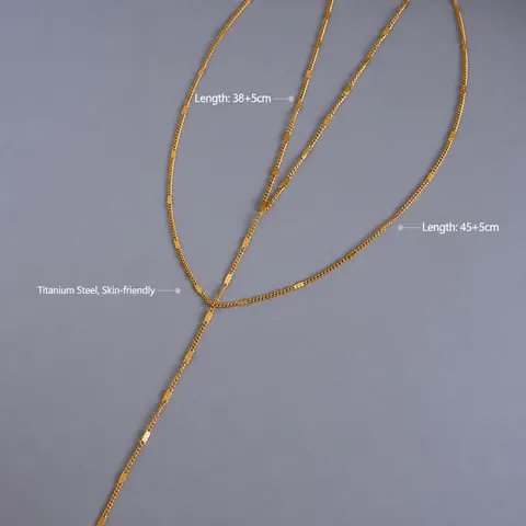Collar de Doble Capa de Acero de Titanio con Borla Larga Bañado en Oro 18k Cadena de Eslabones Geométrica Collar Sexy Mujer