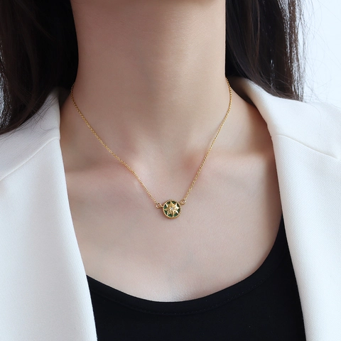 Titanium Steel Zirconia Acrylic Eight Pointed Star Pendant Necklace Bracelet Collection French Eighteen Karat Gold Plated Jewelry