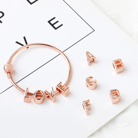 Rose Gold Alphabet Letter Beads Large Hole Alloy Charms For Bracelet Necklace Jewelry Making DIY Personalized Initials