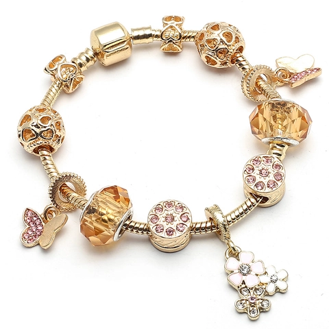 Silber Herz Schmetterling Anhänger Armband Für Damen Blume Beaded Schlangen Kette Armband Mode Schmuck Romantisches Geschenk