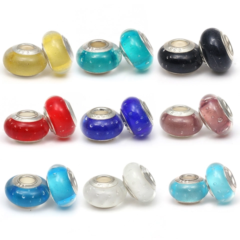 DIY Glass Bubble Beads Large Hole Silver Plated Alloy Core Charms For Women Bracelet Jewelry Making Accessories Multicolor