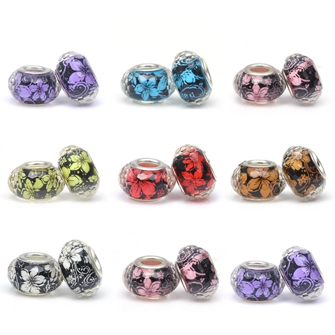 Faceted Glass Flower Beads Large Hole Silver Plated Core For DIY Charm Bracelet Necklace Jewelry Making Women Floral Glass Charms