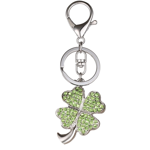 Llavero de Moda de Aleación Trébol de Cuatro Hojas con Strass Colgante de Bolso de Cristal Verde Brillante Regalo Creativo