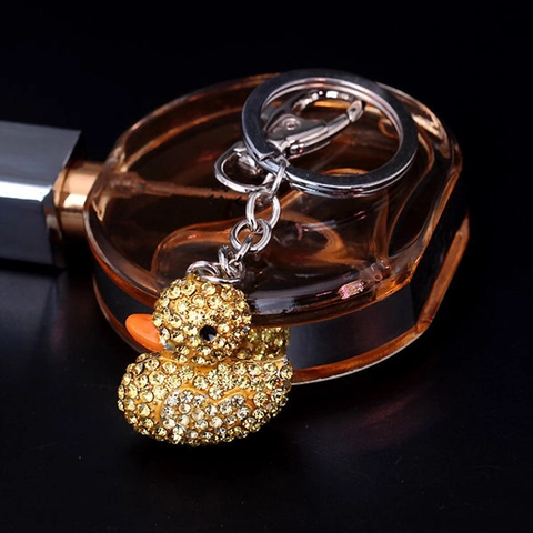 Strass Eingelegt Ente Schlüsselanhänger Für Damen Tasche Charme Elegant Legierung Tier Figuren Anhänger Auto Schlüsselring Funkelndes Accessoire Geschenk