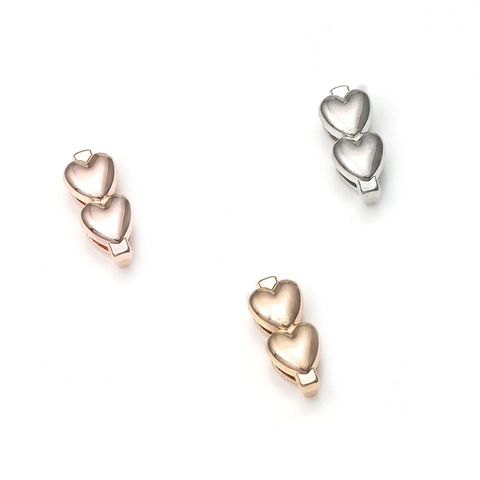 Double Heart Slider Charm For Stainless Steel Mesh Bracelet DIY Alloy Jewelry Accessories For Women Men Gift Gold Silver