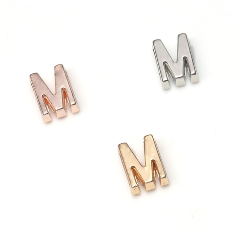 DIY Stainless Steel Alloy Letter M Slide Charms For Mesh Bracelet Gold Silver Rose Gold Plated Women Jewelry Making Accessories