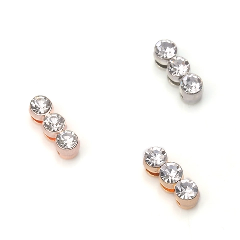 Triple Stone Cubic Zirconia Slider Charm Alloy Inlaid Jewelry Accessory For DIY Bracelet Gold Silver Rose Gold Plated