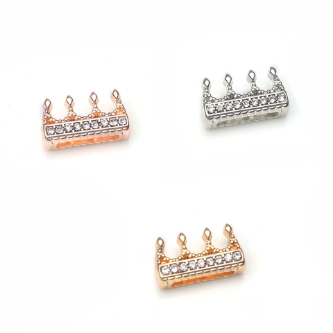 Fashion Alloy Crown Charm Slider With Zirconia Inlaid Stainless Steel Jewelry Accessory For Watch Band Bracelet Making