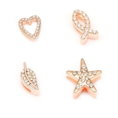 Ciondoli Scorrevoli in Lega con Strass per Cinturino dell'Orologio DIY Cuore Foglia Stella Marina Croce Hamsa Oro Rosa Argento