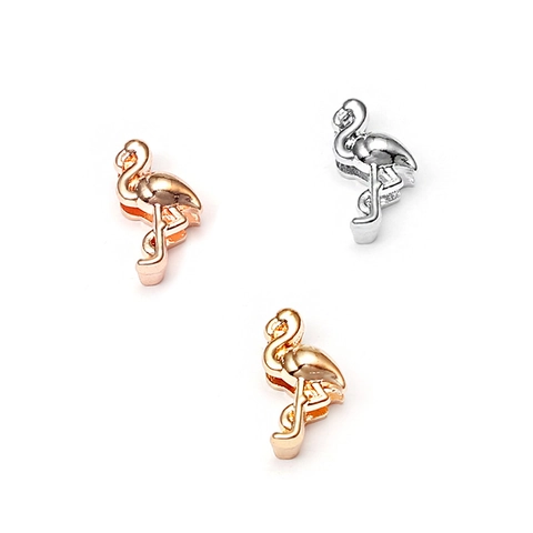 European Fashion Alloy Silver Plated Flamingo Slider Charm For DIY Mesh Bracelets Jewelry Making Rose Gold Silver Accessory