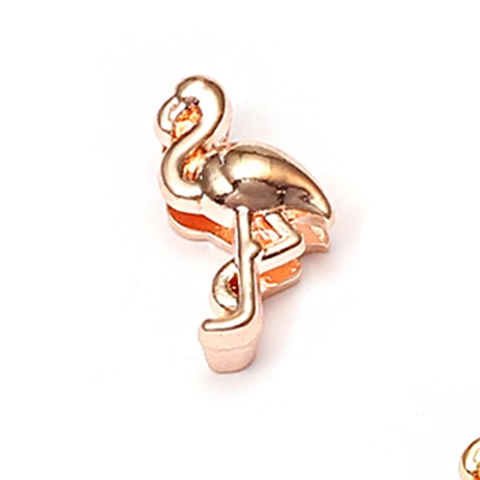 European Fashion Alloy Silver Plated Flamingo Slider Charm For DIY Mesh Bracelets Jewelry Making Rose Gold Silver Accessory
