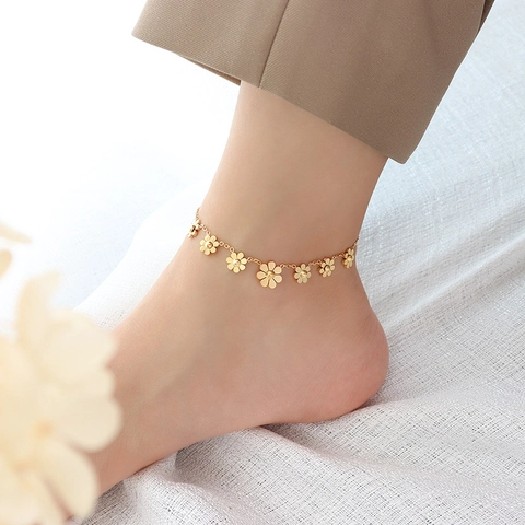 Minimalist Alloy Daisy Flower Charm Anklet For Women Girls Fresh Floral Adjustable Foot Chain Jewelry Gold Silver Rose Gold