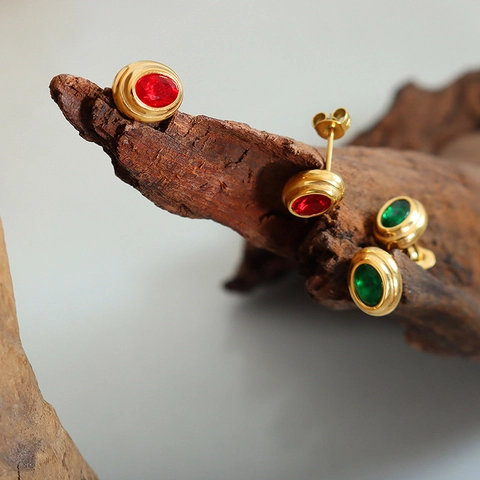 Pendientes de Botón Retro de Acero de Titanio Óvalo Circonia para Mujer Hip Hop Geométrico Chapado en Oro Plata Joyas de Oreja