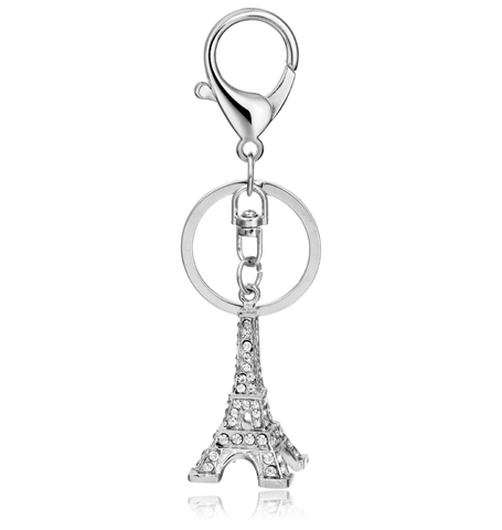 Creatieve Strass Eiffeltoren Sleutelhanger Voor Vrouwen Zilver Legering Metalen Sleutelring Tas Charme Mode Accessoire Cadeau