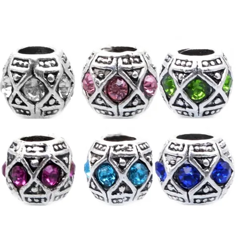 Vintage Legierung Strass Großlochperle Charms Für DIY Armband Herstellung Retro Geometrische Muster Perlen Schmuck Zubehör
