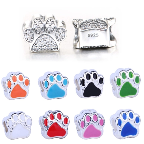 Cute Paw Print Alloy Silver Plated Enamel Beads DIY Animal Footprint Charms For Bracelet Necklace Jewelry Making Accessory