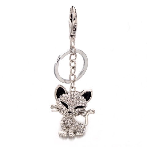 Simpatico Portachiavi a Forma di Gatto in Lega con Strass Accessorio per Borsa e Chiavi Auto Gioielli di Moda Regalo per Donne Uomini