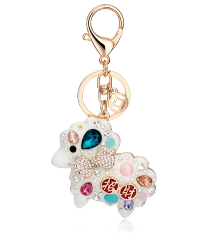Llavero de Oveja de Dibujos Animados Con Diamantes de Imitación Esmalte Aleación Colgante de Bolsa Joyería Para Mujer