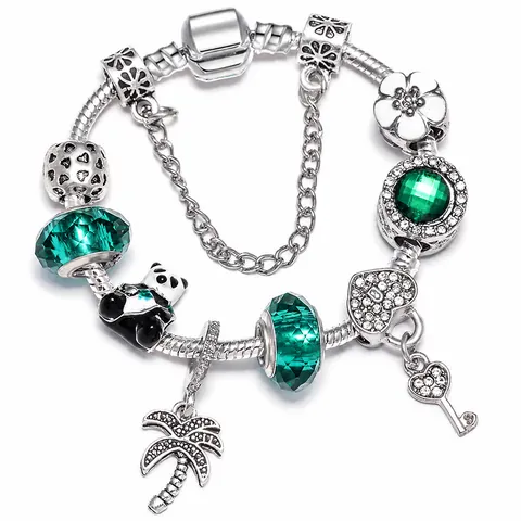 Pulsera de Cuentas Panda de Moda Cocotero Corazón Llave Pulsera de Cadena de Serpiente Regalo de Joyería Para Niños Mujeres Niñas