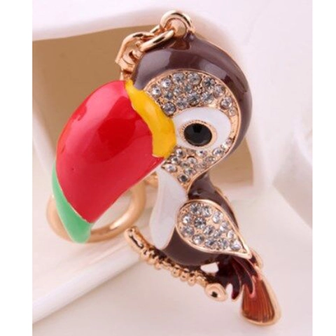 Strass Tukan Schlüsselanhänger Emaille Vogel Taschenanhänger Gold Legierung Schlüsselring Für Damen Herren Rucksack Zubehör Geschenk