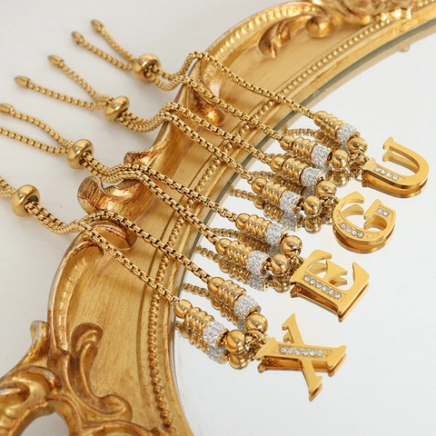18K Vergulde Roestvrijstalen Armband Met 26 Beginletters En Strass Verstelbare Doosketting Sieraden Voor Dames