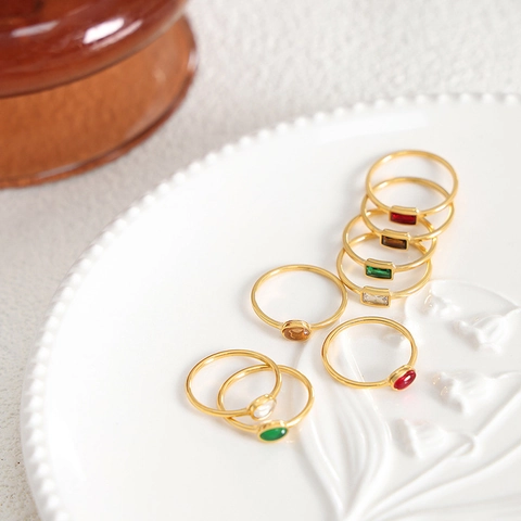 Französischer Luxus Titanstahl Ring Minimalistisch Vergoldet Geometrischer Glasstein Zirkonia Eingelegt Anlaufbeständig Damen Schmuck Ring